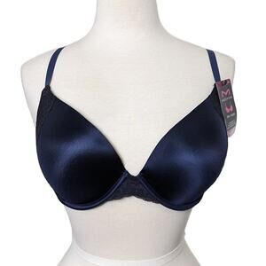 Maidenform Womens Demi Coverage Bra Navy Blue with Black Lace Trim Size 36D